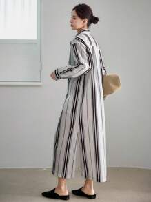 Dazy-Less Langarm gestreiftes Midikleid in lockerer Passform, Casual/Business Formelle Kleidung für Damen, Frühling/Sommer/Herbst