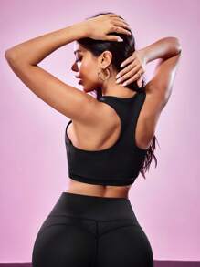 Slayform Top deportivo de mujer con diseño de rejilla y adornado con strass - Negro - Ver 2