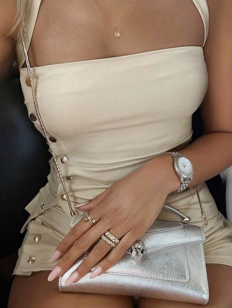 SHEIN SXY 女士 2 件套休闲前纽扣上衣和迷你短裤