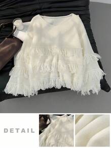 Firerie 秋冬大码女式三层流苏套头毛衣