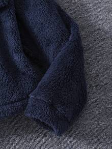 青少年女孩纯色长袖仿毛领夹克 - 藏蓝色 - 查看 5