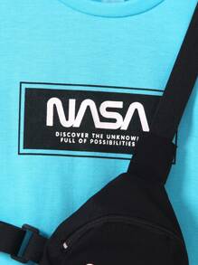 SHEIN Set de 3 piezas para niños pequeños: camiseta casual linda, pantalones cortos y bolsa, estilo deportivo de moda para la calle, para primavera y verano, escapada, vacaciones, viajes, relajación, tomar el sol