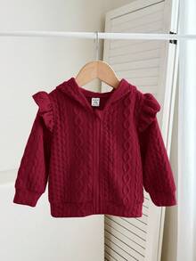 Babygirl 可爱休闲百搭纯色连帽长袖夹克 秋冬款 - 酒紅色 - 查看 3