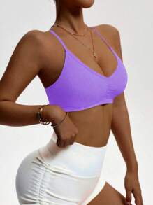 Easithlete 女士无缝黄色运动文胸 - 淡紫色 - 查看 4