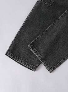 2pcs Boys/Youth/Teenage Boy Outfit: Graphic Print T-Shirt Top + Relaxed Fit Elastic Waist Pockets Black Denim Jeans Pants, Casual Daily Comfortable Spring/Summer/Autumn Set, Y2k Tween Outfit, Boys Cargo Jeans Outfit - Black - View 7