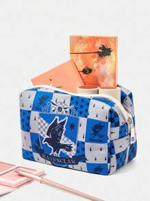 HARRY POTTER X SHEIN 1 件鹰图案绗缝化妆包，带拉链的便携式化妆收纳袋，多功能收纳包，轻便旅行包，男女适用