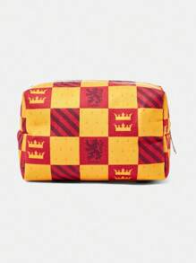 HARRY POTTER X SHEIN 1 件拼色狮子图案绗缝化妆包，带拉链的便携式化妆收纳包，多功能储物袋，轻便旅行包，男女通用 - 彩色 - 查看 5
