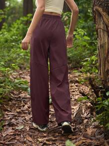 In My Nature Women's Casual Drawstring Waist Outdoor Pants Hiking Pants Cargo Trousers Cherry Red Pants, Wide Leg Pants High Waisted Sport Pants Elastic Waist Pants Baggy Pants Hiking Outdoor Running Climbing Camping, Windproof, Water Repelling Windbreaker Pants, Parachute Pants Women Cargo Pants Wide Leg Workout Pants Women Hiking Pants Baggy Gym Pants - Rust Brown - View 5