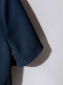 Franclia 两件套：时尚高端圆领短袖女式衬衫和休闲短裤，适合大学生穿着 - 寶藍色 - 查看 6