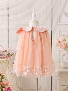 Baby Girl Cute Summer Apricot Mesh Bowknot Dress - Pink - View 2