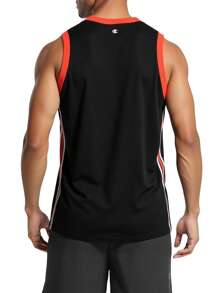 Champion Áo thun nam cổ tròn không tay họa tiết Colorblock thời trang mùa hè giản dị - màu đen - Xem 2