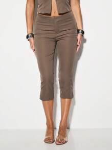 KIZN Bengaline High Waisted Capri Pants For Women Tummy Control Cropped Pants Elegant Office Business Casual Professional Summer Spring Trousers - Grey - View 1