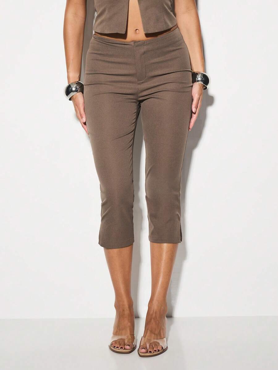 KIZN Bengaline High Waisted Capri Pants For Women Tummy Control Cropped Pants Elegant Office Business Casual Professional Summer Spring Trousers - Grey - View 1