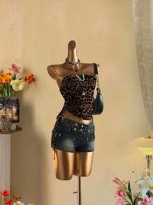 Attitoon 豹纹图案性感风格女式褶皱系带抹胸上衣 - 彩色 - 查看 8