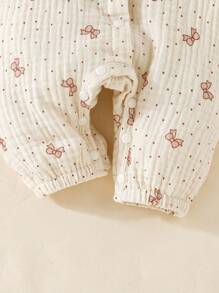 SHEIN Newborn Baby Girl Cute Bow Print Cotton Comfortable Princess Jumpsuit, Spring & Autumn Fall Winter