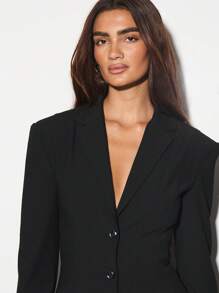 KIZN Áo blazer tay dài, váy ngắn, bộ vest công sở thanh lịch, cài cúc phía trước, kiểu dáng hai hàng khuy, trang phục công sở, dự tiệc, dạ hội. - màu đen - Xem 5