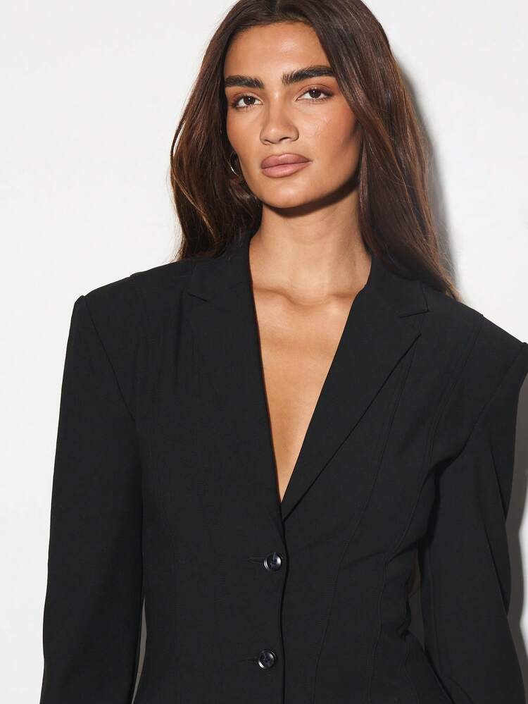 KIZN Long Sleeve Blazer Mini Dress Suit Business Professional Elegant Party Button Front Double Breasted Office Workwear Night Out Formal