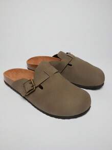 SHUZIA Zuecos con plantilla de corcho con puntera redonda, correa con hebilla y soporte de arco cómodo para hombres