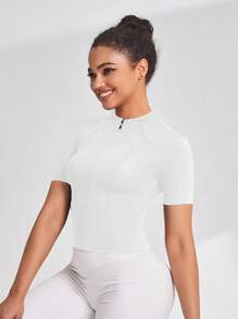 Gameset SHEIN Sport 2 Pieces Women's Tight Fit Mock Neck Short Sleeve Active Jacket, Sexy For Running, Fitness Workout, Outdoor Activities