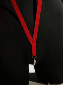 SpicyHot 加大码 2 件珍珠装饰比基尼泳装套装：吊带紧身衣 + 心形乳贴，亮面彩虹色 - 紅色 - 查看 4