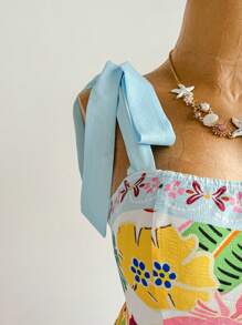 Dreamara Plus Size Women Floral Print Tie Strap Casual Dress, Vacation Or Back To School Outfit, Fall Clothing - Multicolor - View 7