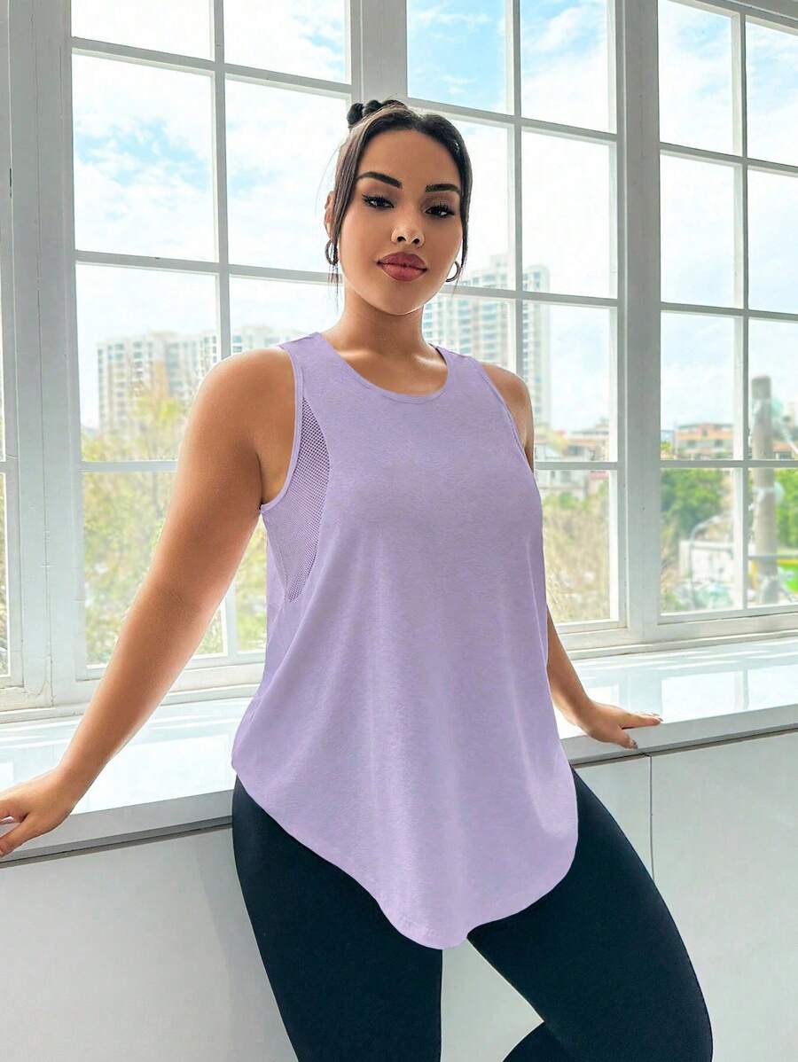 Easithlete Plus Size Women Round Neck Everyday Fitness Sports Tank Top Plus Size Workout Tops Plus Size Gym Tops Workout Tops Women Loose Purple Gym Top Curve Activewear Tops Plus Workout Top - Mauve Purple - View 1