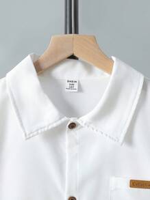 SHEIN 2 件套青少年男孩绅士装 - 白色修身短袖衬衫 + 卡其色长裤，绅士西装套装，商务优雅，学校，生日派对，日常休闲，婚礼，婚礼嘉宾，花童，戒指男孩 - 霧霾藍 - 查看 6