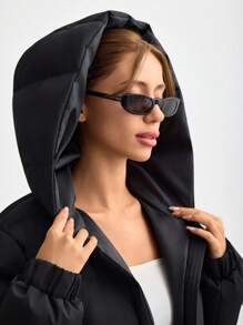 EURMUSE Women Long Sleeve Hooded Short Casual Jacket Buttoned For Fall & Winter - Black - View 6