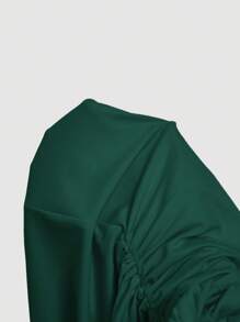 SHEIN MOD Fitted Ruched Metal Buckle Midi Dress, Olive Green - Dark Green - View 5