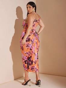 SHEIN BAE 大码女式加大夏季常规/节日/约会/派对V领开衩拼色扎染印花连衣裙/万圣节大码服装/婚礼宾客礼服 - 彩色 - 查看 6