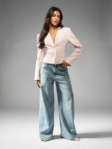 MISSGUIDED Giacca elegante senza colletto, di taglio corto per il lavoro, da indossare a matrimoni, ufficio, per colloqui, in occasioni formali in primavera e autunno