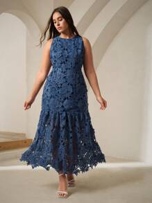 Anewsta Váy đuôi cá ren hoa cổ yếm cho nữ, váy bó sát thanh lịch, phù hợp cho mùa hè, lễ hội, ngày lễ, kỳ nghỉ - Màu xanh lam - Xem 3