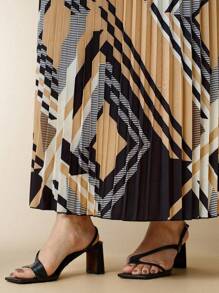 Flouryn Váy dài xếp ly họa tiết kẻ caro bất đối xứng cỡ lớn cho nữ, váy đi chơi thường ngày - Nhiều màu - Xem 2