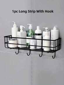 1PC, Perforation-Free Bathroom Shelving Triangle Shelving Toiletries Storage Shelf Home Bathroom Decor Bathroom Organizer Summer - Black - View 14