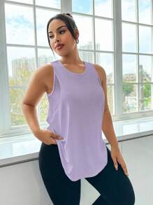 Easithlete Plus Size Women Round Neck Everyday Fitness Sports Tank Top Plus Size Workout Tops Plus Size Gym Tops Workout Tops Women Loose Purple Gym Top Curve Activewear Tops Plus Workout Top - Mauve Purple - View 4