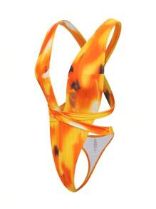 Swim SXY 女士热带印花露背性感连体泳衣，夏季度假 - 彩色 - 查看 8