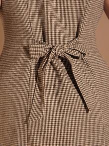 SHEIN BAE 大码女式舒适格子羊毛圆领无袖前扣简约短款休闲连衣裙，适合办公室、正式场合、日常穿着、秋冬季、女士夏季连衣裙、商务休闲女装、正式连衣裙、秋季女装、秋季、返校、Y2k 女装、夜间外出、女士约会夜装、机场旅行装 - 棕色 - 查看 8