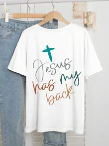 女士休闲爱心与徽标印花圆领 T 恤，夏季 - 白色 - 查看 3