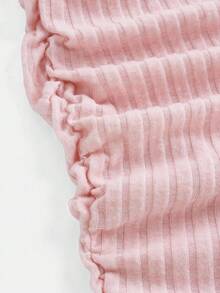 SHEIN Girlism 青少年女孩粉色針織羅紋高領寬鬆收腰抓皺修身洋裝 休閒街頭風 優雅復古百搭內搭長袖迷你洋裝 - 粉色 - 查看 5