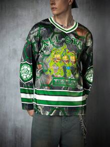 TEENAGE MUTANT NINJA TURTLES | SHEIN Men's Casual Letter & Cartoon Print Long Sleeve T-Shirt,Fall - Green - View 1