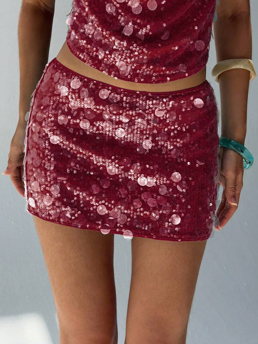 Aloruh Váy mini sequin xanh dành cho nữ, gợi cảm và thời trang cho các lễ hội âm nhạc và các buổi đi chơi, mùa xuân/hè - Màu Đỏ Sâu - Xem 1