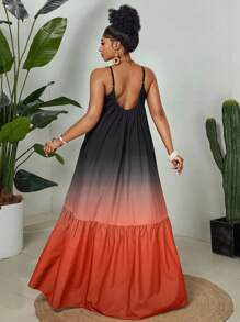 Maweii 2025年大码女式优雅日常休闲时尚撞色印花春夏梭织面料高级度假细肩带连衣裙 - 彩色 - 查看 3