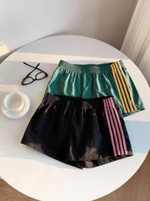 Comfortcana 2pcs Women Elastic Waist Striped Loose Casual Sports Shorts, Versatile For Daily Street Wear, Fall,Fall Clothes For Women