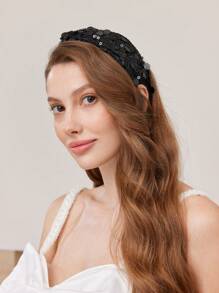 MOTF PREMIUM GLITTER SQUINS CRISS-CROSS HEADBAND - Black - View 2
