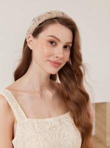MOTF PREMIUM RHINESTONE FLORAL PATTERN MESH HEADBAND - Apricot - View 7