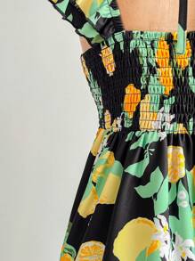 Soleia Rochie mini pentru femei de mărime mare, exclusivă, cu imprimeu de lămâie, mânecă scurtă, talie strânsă, linie A - Multicolor - Vizualizare 6