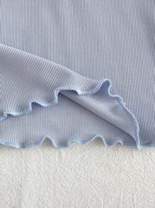 SHEIN 2 pièces Ensemble pour jeunes filles, débardeur uni abricot avec bordure bleue et col blanc à fleurs, débardeur à dos nageur avec fermeture à boutons