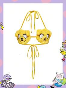 Adventure Time X ROMWE ملابس علوية كروب أملس مطرز بتصميم كلب على طراز Y2K، صيفي