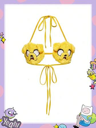 Adventure Time X ROMWE Y2K Style Cute Dog Embroidered Halter Crop Top, Summer