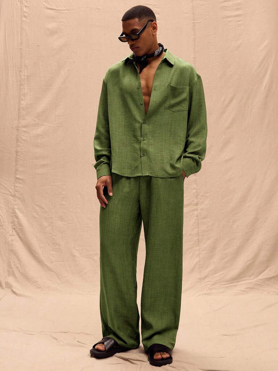 Musero Men Oversized Linen Pants Only Spring Summer Vacation Easter - Olive Green - View 1